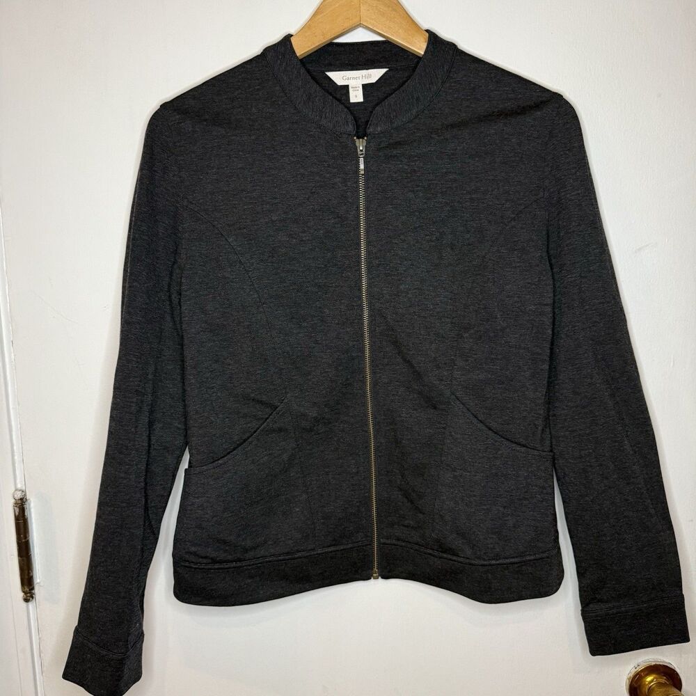 Garnet Hill Women’s S Zip Up Gray Long Sleeve Wool Blend Lightweight Top